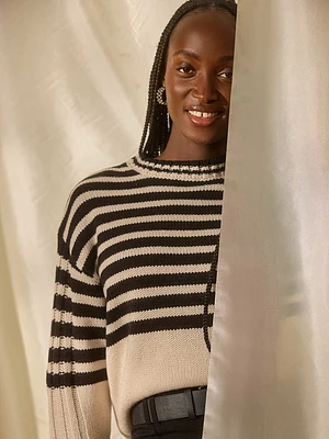 Striped Crew Neck High-Low Sweater