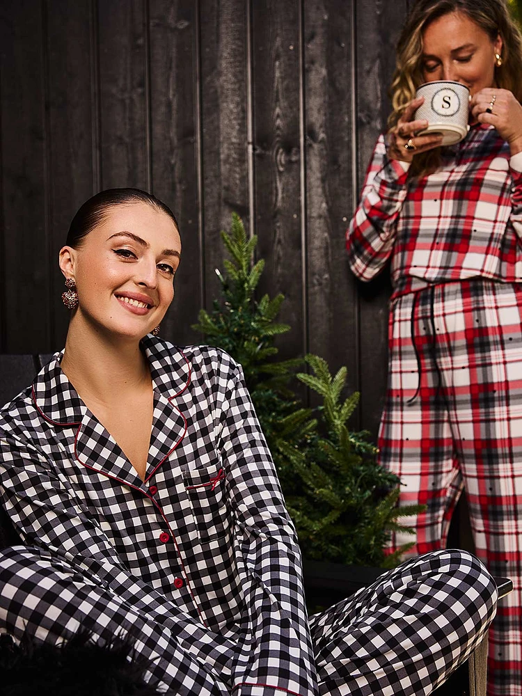 Plaid Print Button-Down Pajama Set