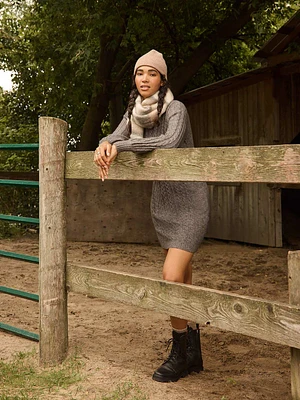 Cable Knit Mock Neck Sweater Dress