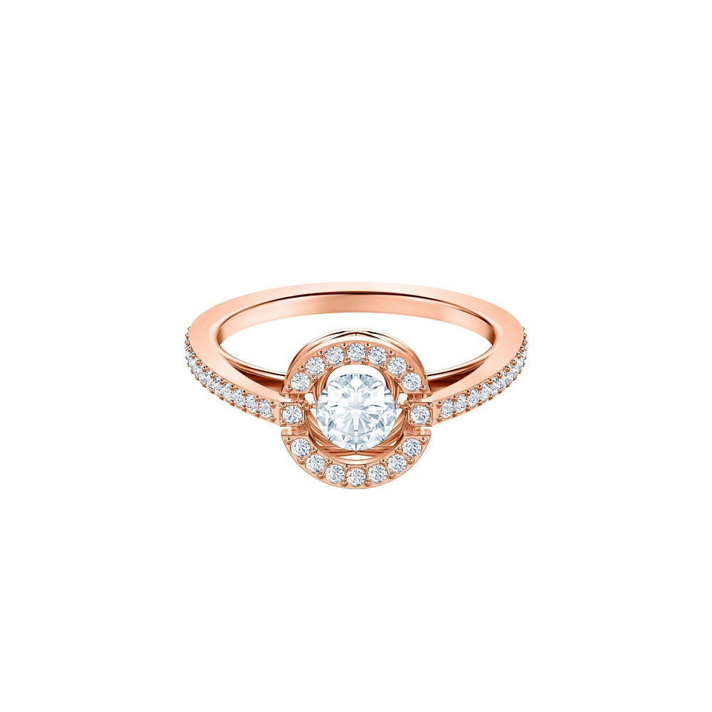 Anillo Swarovski Sparkling Dance Round, blanco, Baño en tono Oro Rosa