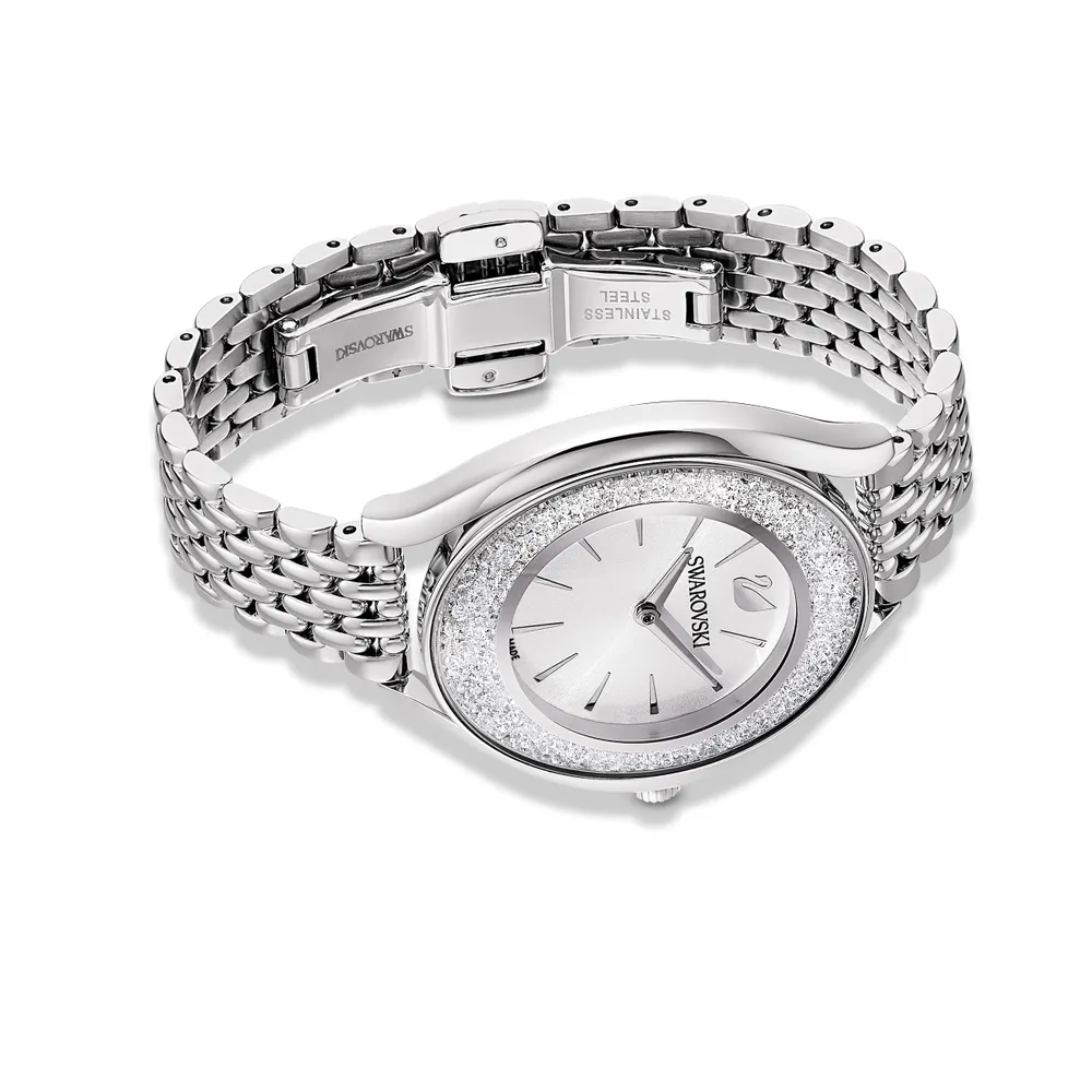 Reloj Crystalline Aura, brazalete de metal, tono plateado, acero inoxidable