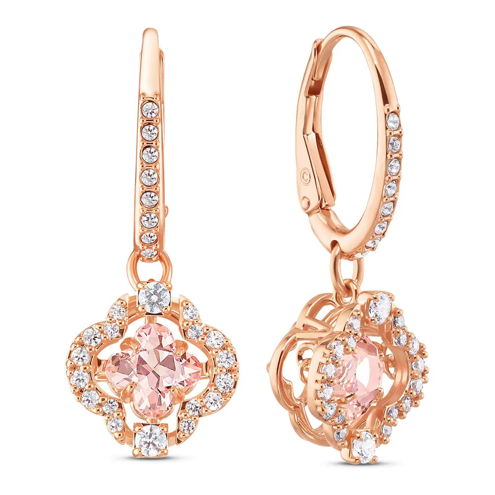 Aretes Swarovski Sparkling Dance Clover, rosa, baño tono oro rosa