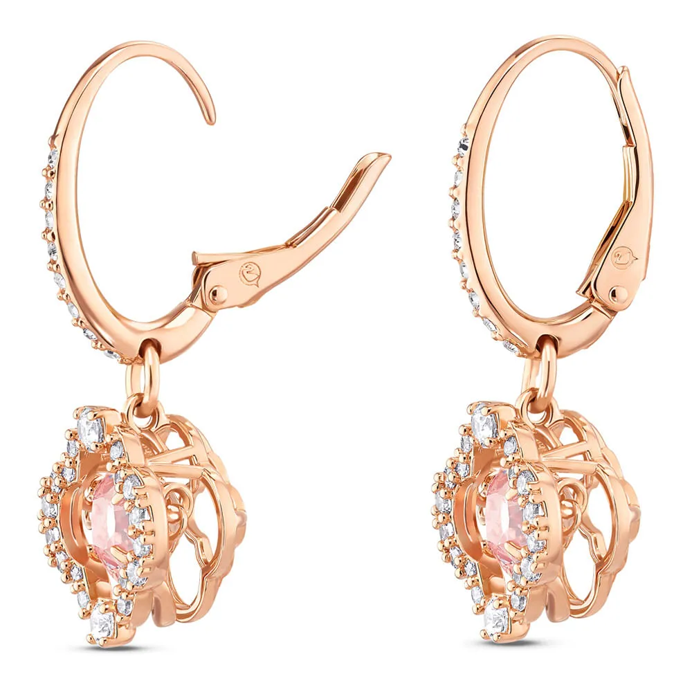 Aretes Swarovski Sparkling Dance Clover, rosa, baño tono oro rosa