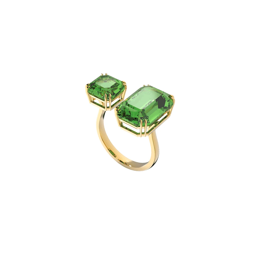 Anillo de cóctel Millenia, Cristales talla octagonal, Verde, Baño tono oro