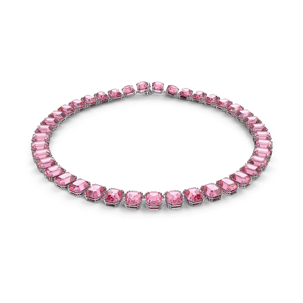 Collar Millenia, Cristales talla octogonal, Rosa, Baño de rodio