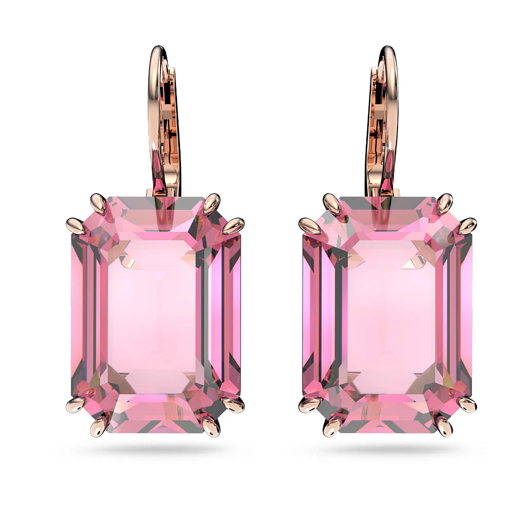 Aretes Millenia, Cristal de talla octogonal, Rosas, Baño tono oro Rosa