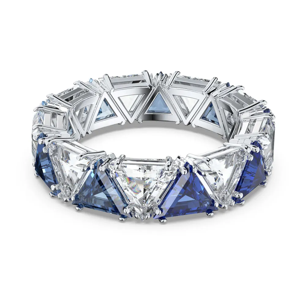 Anillo de cóctel Millenia, Cristales talla triangular, Azul, Baño rodio
