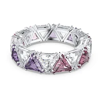 Anillo de cóctel Millenia, Cristales talla triangular, Morado, Baño rodio