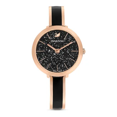 Reloj Crystalline Delight, Brazalete De Metal, Negro, Pvd Tono Oro Rosa