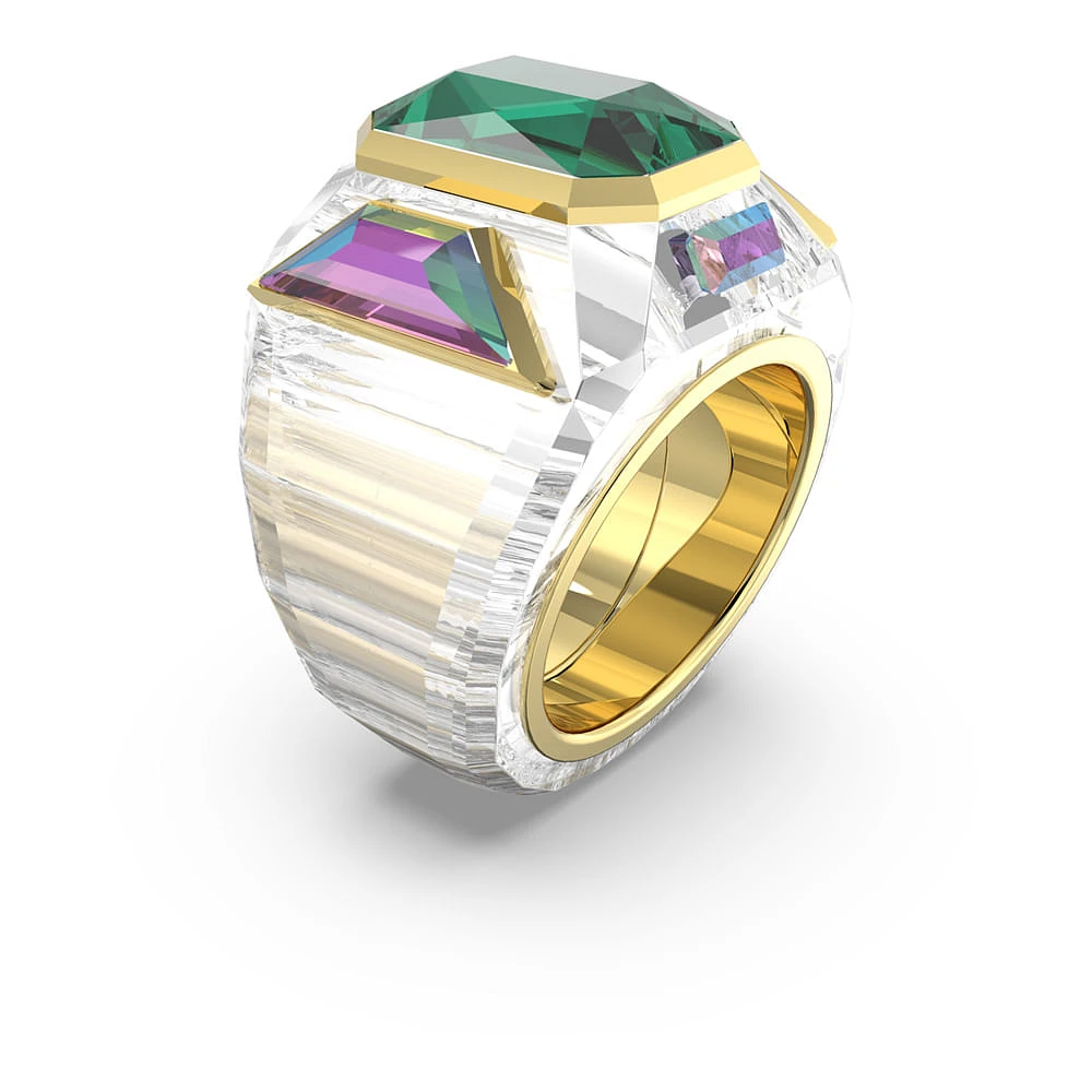 Anillo de cóctel Chroma, Verde, Baño tono oro