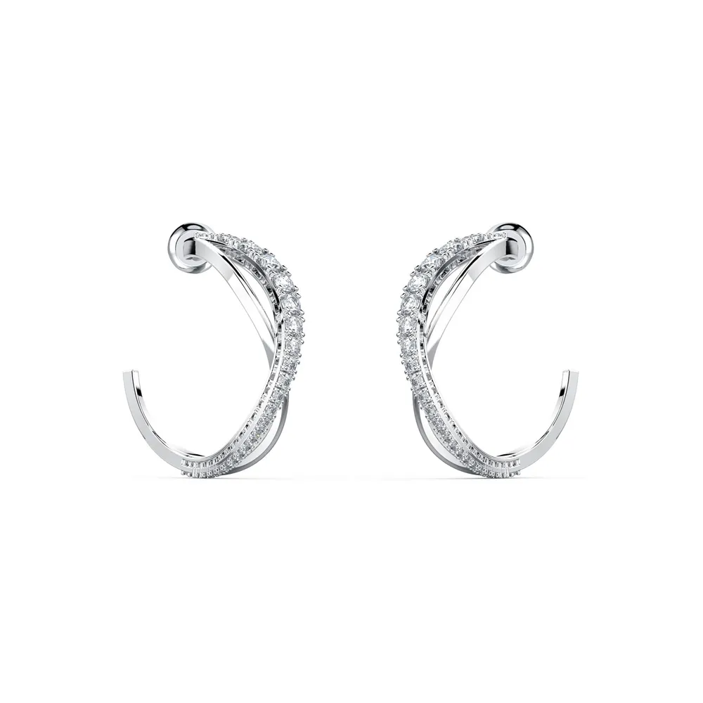 Aretes de aro Twist, blanco, baño de rodio