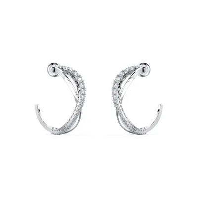 Aretes de aro Twist, blanco, baño de rodio