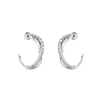 Aretes de aro Twist, blanco, baño de rodio