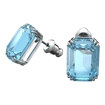 Pendientes stud Millenia, Cristales talla octagonal, Azul, Baño de rodio