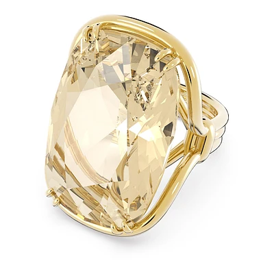 Anillo de cóctel Harmonia, Cristal gran tamaño, tono dorado, Baño oro