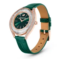 Reloj Crystalline Aura, Fabricado en Suiza, Correa de piel, Verde, Acabado tono oro rosa