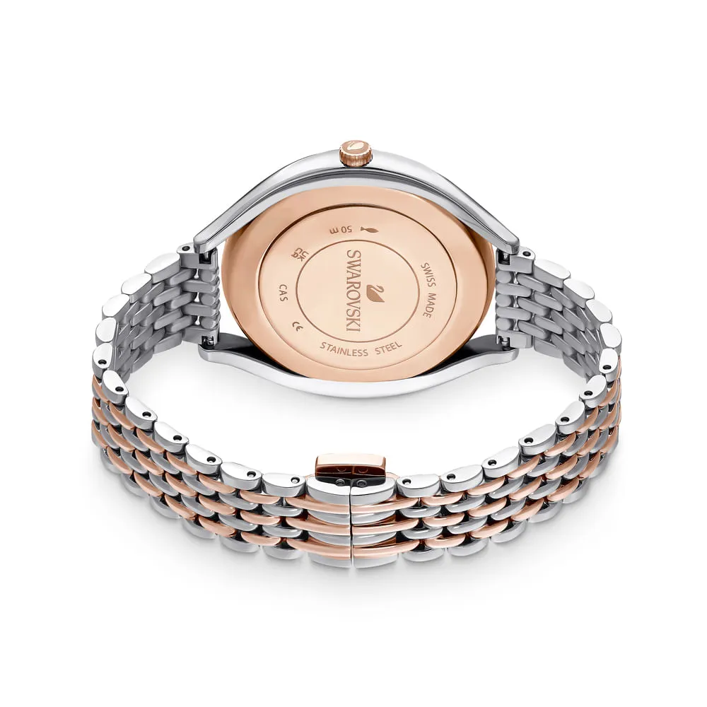 Reloj Crystalline Aura, Fabricado en Suiza, Brazalete de metal, Tono oro rosa, Combinación de acabados metálicos