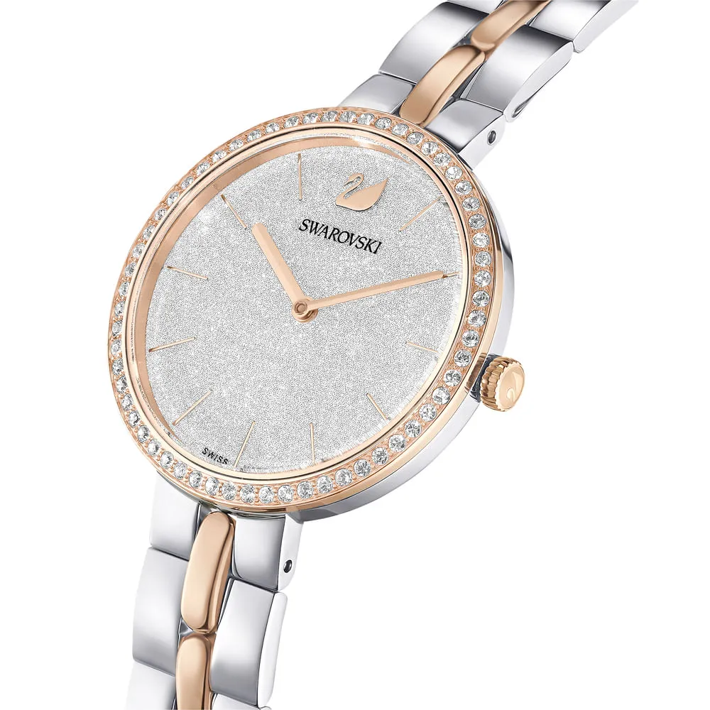 Reloj Cosmopolitan, Fabricado en Suiza, Brazalete de metal, Blanco, Acabado tono oro rosa