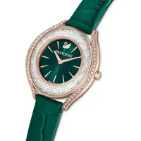 Reloj Crystalline Aura, Fabricado en Suiza, Correa de piel, Verde, Acabado tono oro rosa