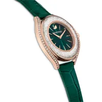 Reloj Crystalline Aura, Fabricado en Suiza, Correa de piel, Verde, Acabado tono oro rosa