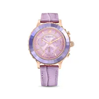 Reloj Octea Lux Chrono, Correa de piel, Morado, Acabado tono oro rosa