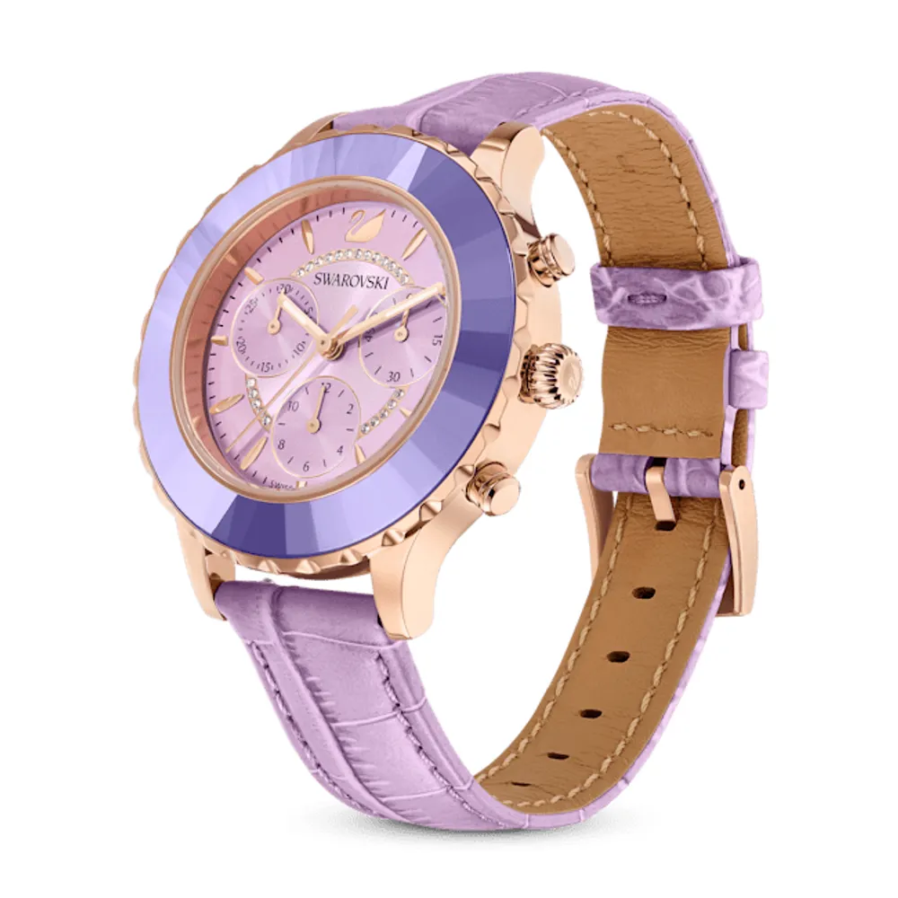 Reloj Octea Lux Chrono, Correa de piel, Morado, Acabado tono oro rosa