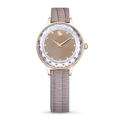 Reloj Octea Nova, Fabricado en Suiza, Correa de piel, Beige, Acabado tono oro rosa