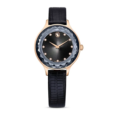 Reloj Octea Nova, Fabricado en Suiza, Correa de piel, Negro, Acabado tono oro rosa