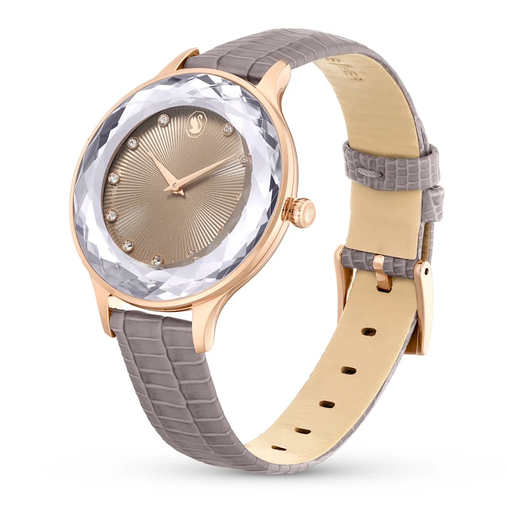 Reloj Octea Nova, Fabricado en Suiza, Correa de piel, Beige, Acabado tono oro rosa