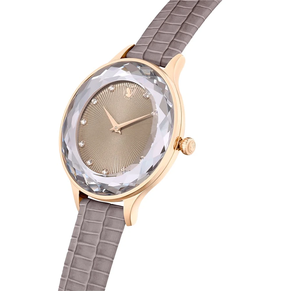 Reloj Octea Nova, Fabricado en Suiza, Correa de piel, Beige, Acabado tono oro rosa