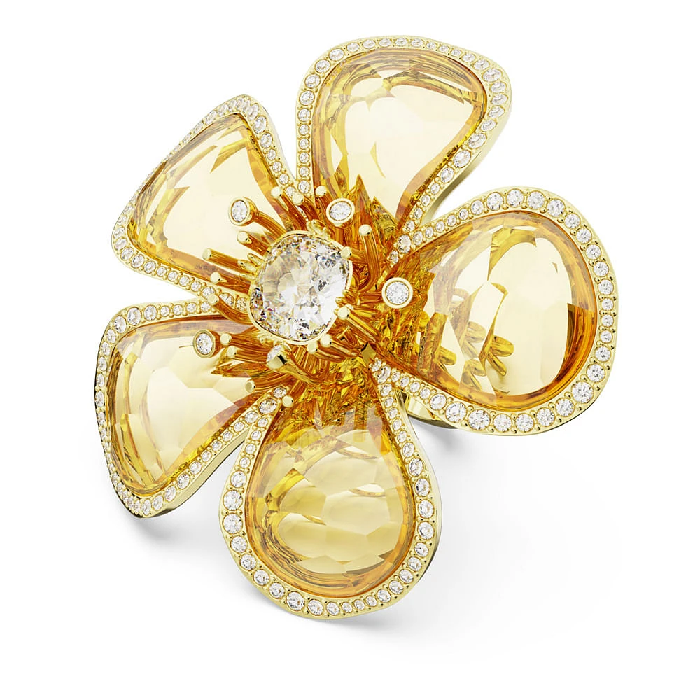 Anillo de cóctel Florere, Flor, Amarillo, Baño tono oro