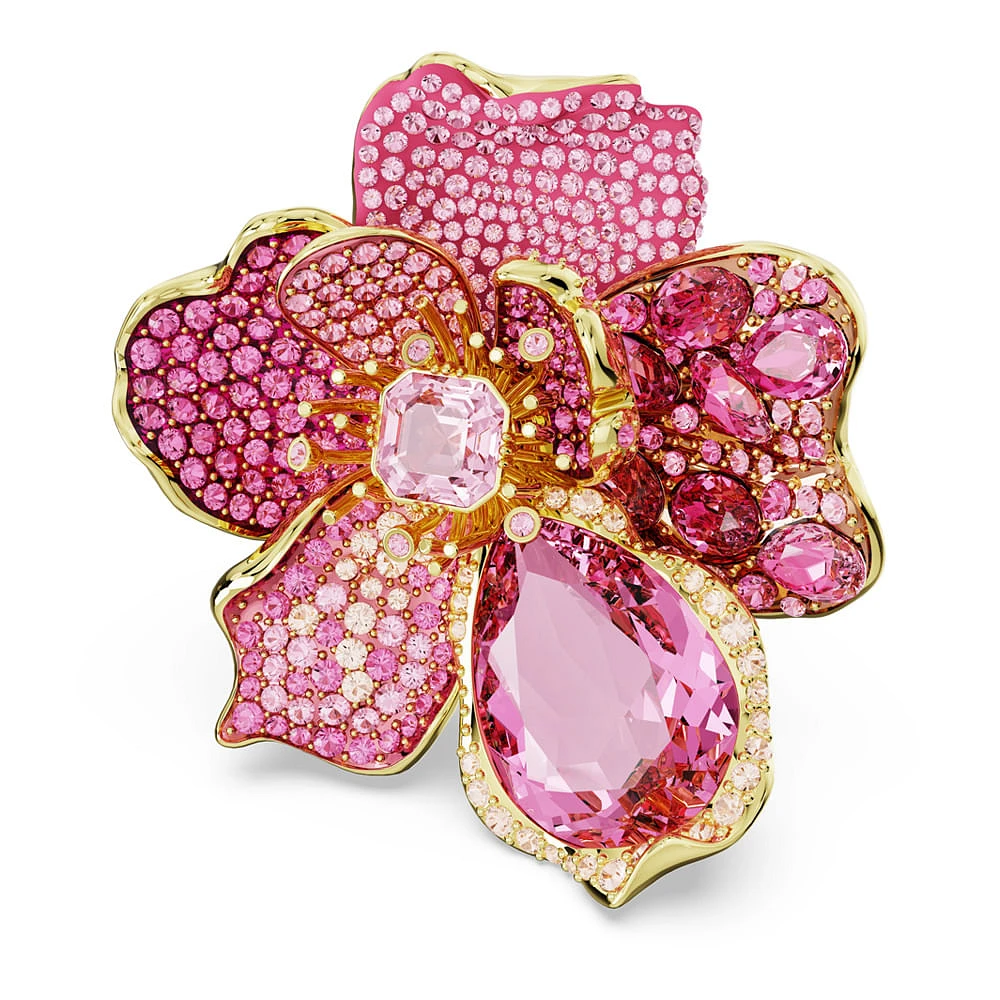 Anillo de cóctel Florere, Pavé, Flor, Rosa, Baño tono oro