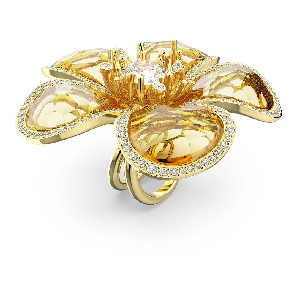 Anillo de cóctel Florere, Flor, Amarillo, Baño tono oro