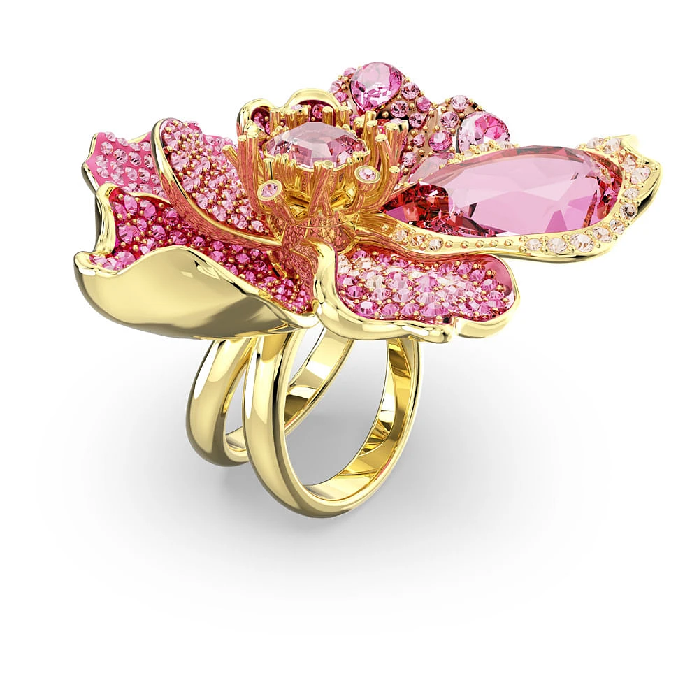 Anillo de cóctel Florere, Pavé, Flor, Rosa, Baño tono oro