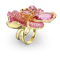 Anillo de cóctel Florere, Pavé, Flor, Rosa, Baño tono oro