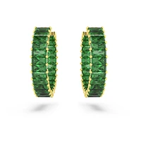 Pendientes de aro Matrix, Talla baguette, Verdes, Baño tono oro