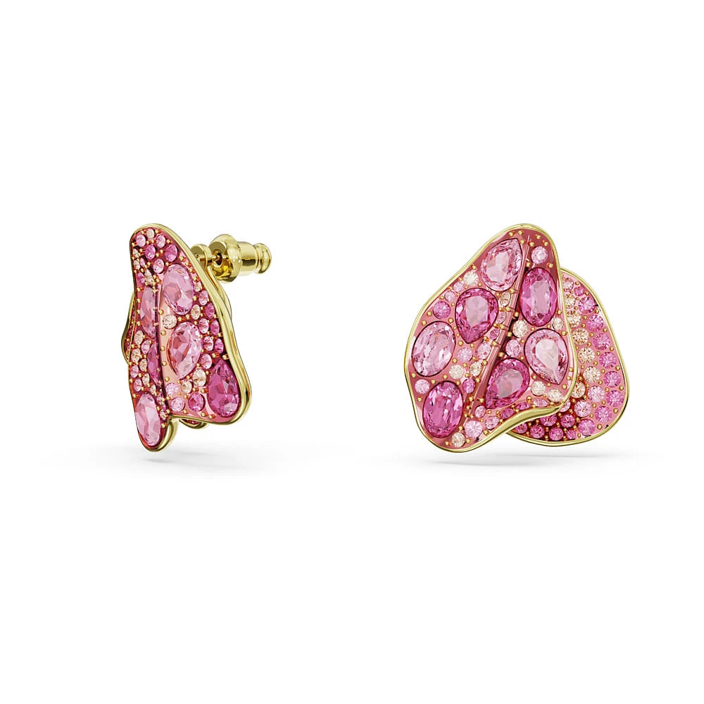 Pendientes de botón Florere, Diseño asimétrico, Flor, Rosas, Baño tono oro