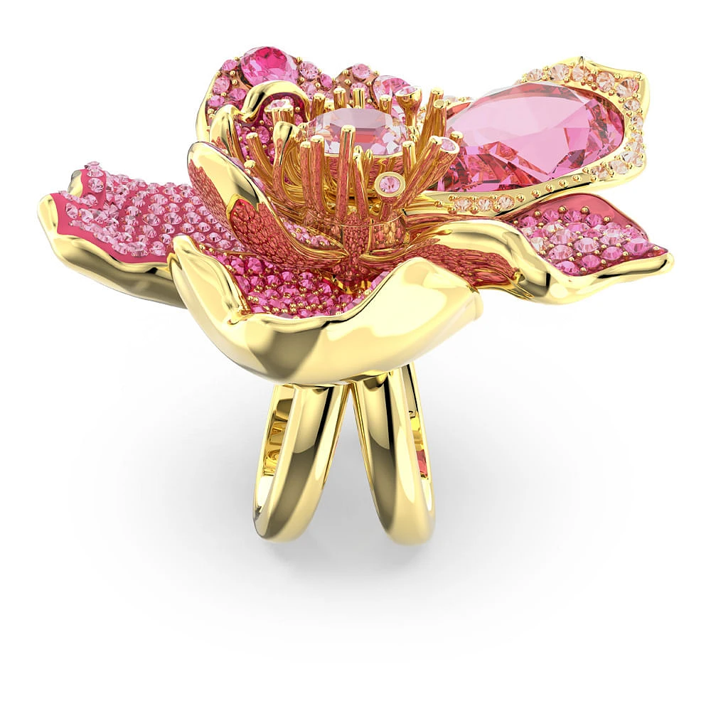 Anillo de cóctel Florere, Pavé, Flor, Rosa, Baño tono oro