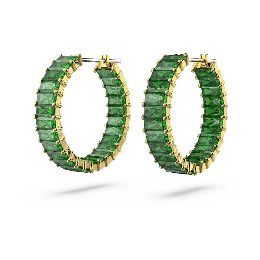 Pendientes de aro Matrix, Talla baguette, Verdes, Baño tono oro