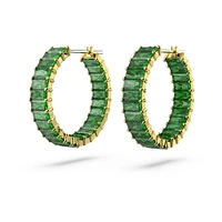 Pendientes de aro Matrix, Talla baguette, Verdes, Baño tono oro