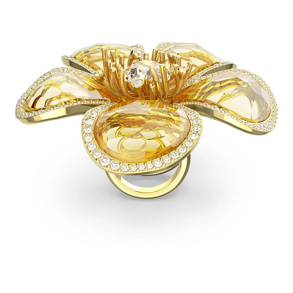 Anillo de cóctel Florere, Flor, Amarillo, Baño tono oro