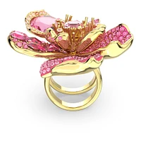 Anillo de cóctel Florere, Pavé, Flor, Rosa, Baño tono oro