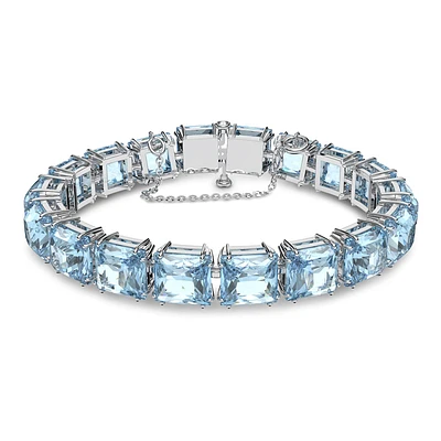 Pulsera Millenia, Cristales de talla cuadrado, Azul, Baño de rodio