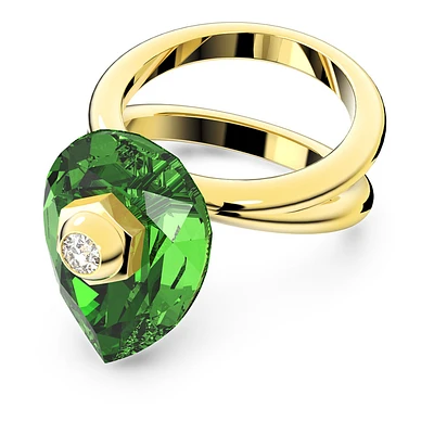 Anillo Numina, Cristal de talla pera, Verde, Baño tono oro