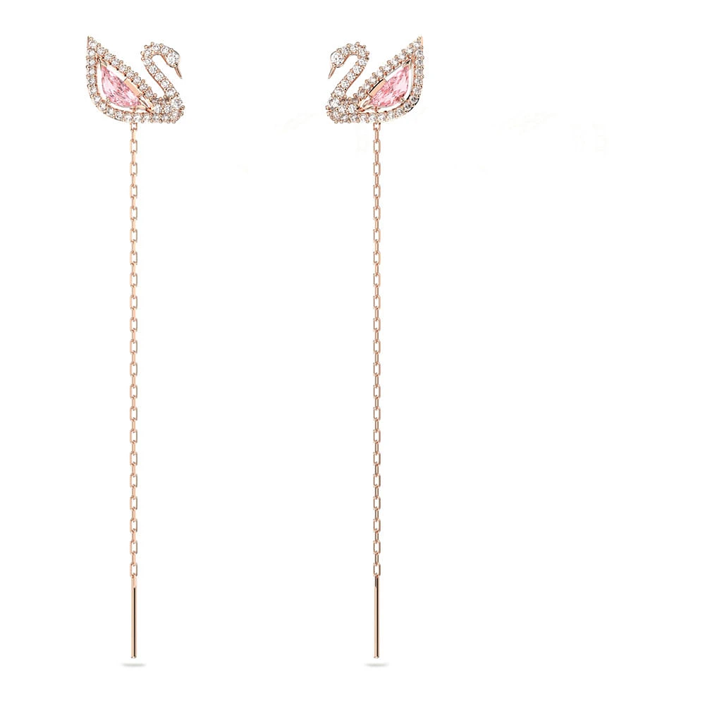 Aretes Dazzling Swan, multicolor, baño de oro rosa