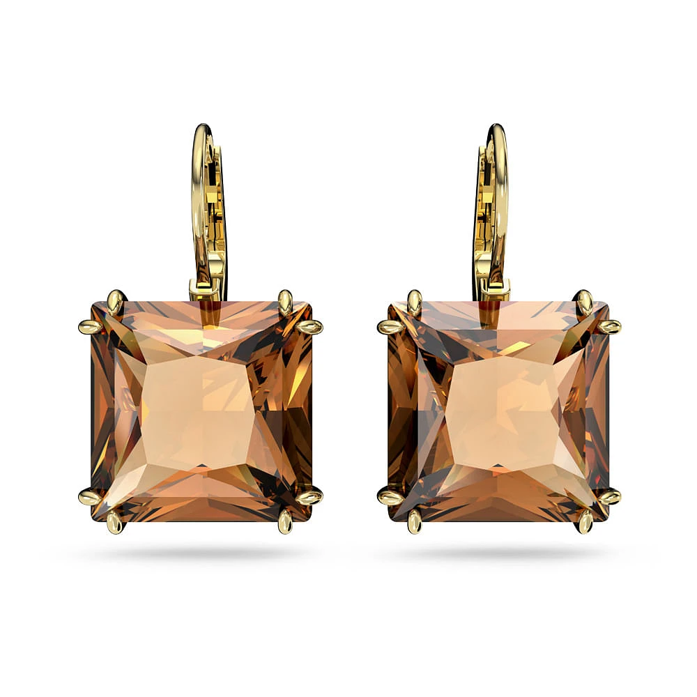 Aretes Millenia, Cristal de talla cuadrada, Marrones, Baño tono oro