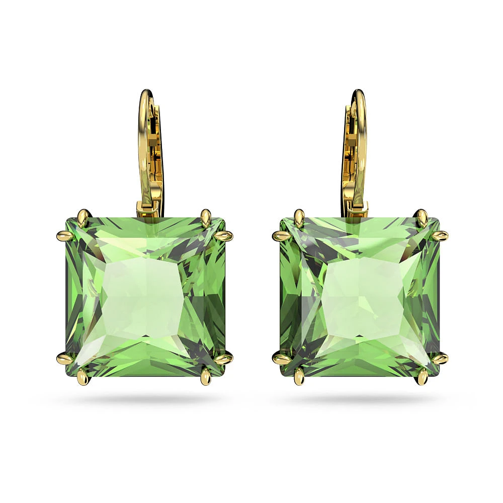 Aretes Millenia, Cristal de talla cuadrada, Verdes, Baño tono oro