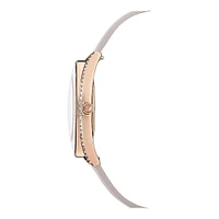 Reloj Crystalline Aura, correa de piel, gris, PVD tono oro rosa