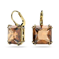 Aretes Millenia, Cristal de talla cuadrada, Marrones, Baño tono oro