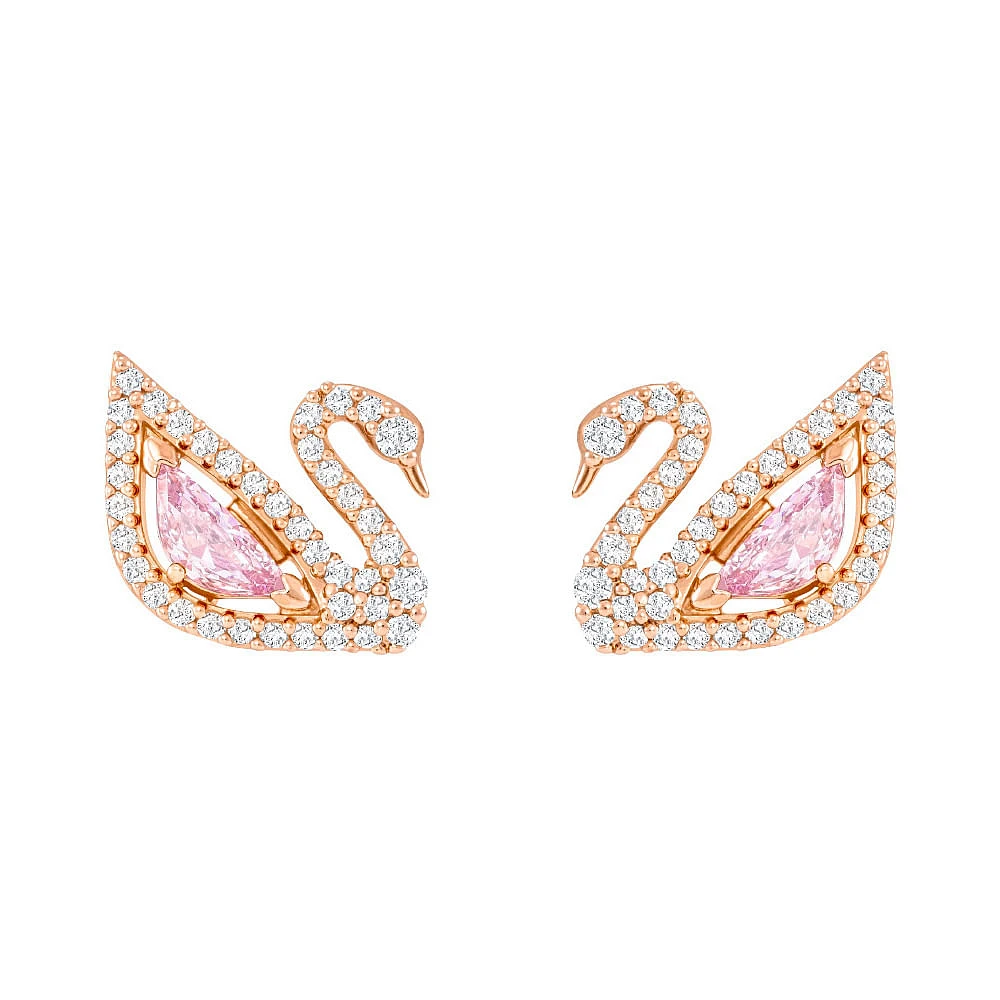 Aretes Dazzling Swan, multicolor, baño de oro rosa